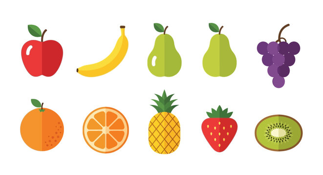 Colorful dotted fruit icons including apple pear and grapes