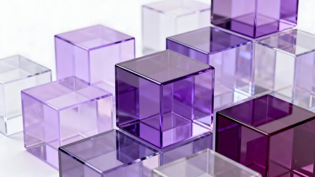 Purple transparent cubes on white surface