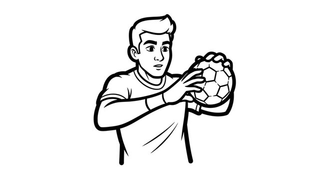 Young man preparing to throw a soccer ball energetically.