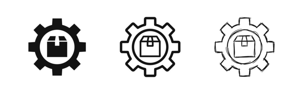 Cardboard Box in Gear Icon Set - Logistics, Supply Chain Management, Production