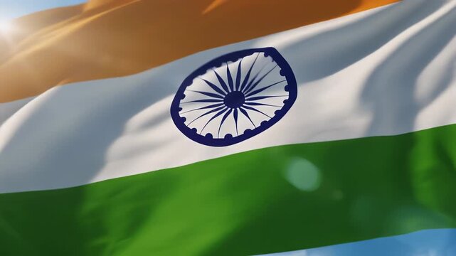 Indian National Flag Waving in Sunlight