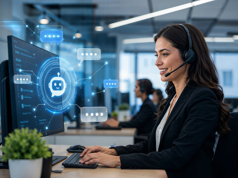 AI chatbot customer service assistant in modern call center