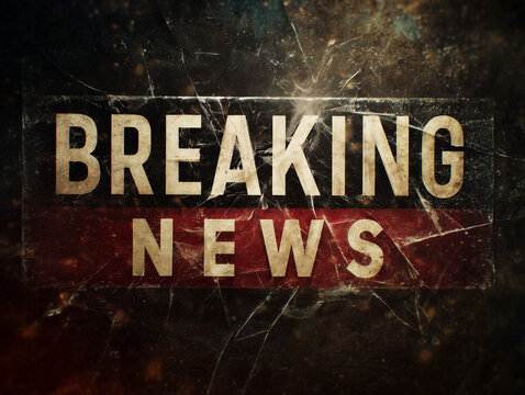 Breaking news text on distressed cracked glass background