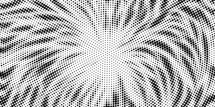 Black radial halftone circles. Dotted sound wave rings. Stippled epicenter, target, radar icon concept. Ripple concentric signal vibration element. Vector round dashed and dotted