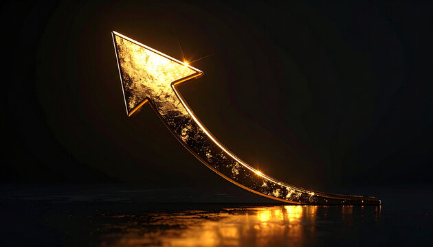 Golden arrow pointing upwards with glowing light effect