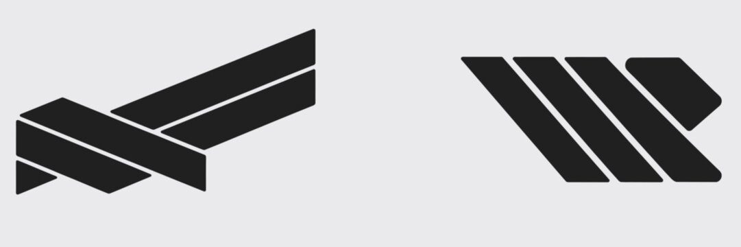 Abstract geometric logo symbols featuring parallel slanted bars and an interlocking shape, suitable for modern branding, technology, or corporate design.