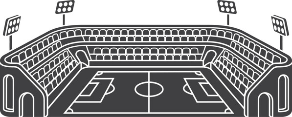 Vector illustration of a sports stadium with floodlights and a soccer field, perfect for event promotion and sports-themed designs © IMadePalguna