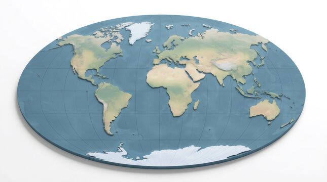 Elliptical world map isolated on white background