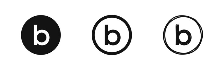 Lowercase Letter B Circle Logo Icon Set in Different Artistic Graphic Styles © drawing lines