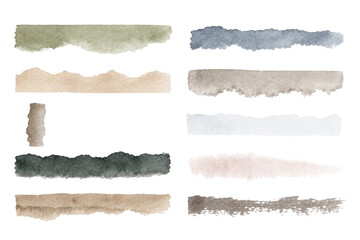 Fototapeta premium Set of watercolor paint brush strokes and textured swatches