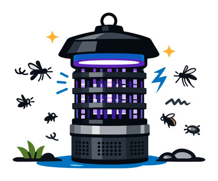 UV light bug zapper luring and exterminating mosquitoes, flies, and other pests for outdoor insect management