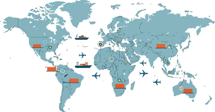 North america distribution map with shipping lane icons