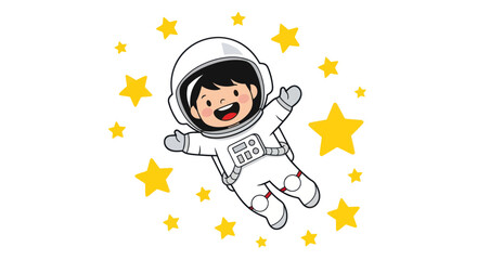 Happy child astronaut floating among stars © RGN