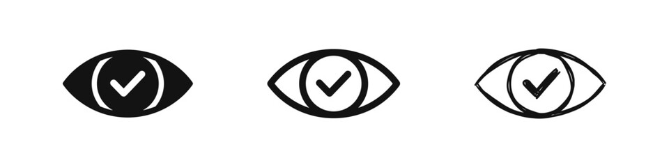 Visual Inspection and Vision Checkmark Icon Set © drawing lines