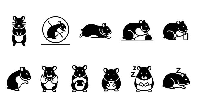Cute Hamster Icon Set Collection of Adorable Hamster Illustrations Showing Various Activities and Emotions