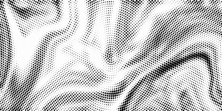 Hexagon halftone gradient texture. Abstract black grunge background. Geometric retro halftone tech overlay. Fading wavy hexagonal pattern backdrop. Vector vanishing honeycomb grunge bitmap wallpaper
