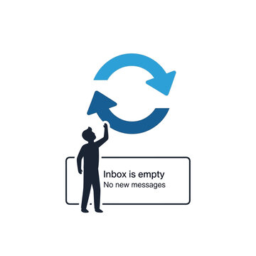 Man Interacting with Refresh Symbol Above Empty Inbox Notification.