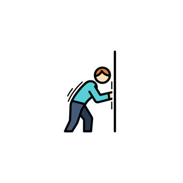 Man Pushing Against a Vertical Surface with Effort.