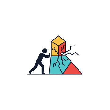 Man Pushing Fragmented Structure Towards Collapse.