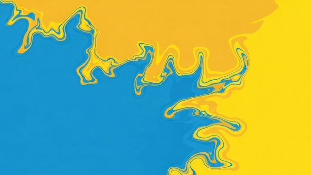 Abstract blue and yellow wavy gradient background with fluid separation