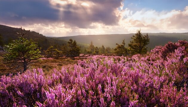 Floral Tapestry Of Vibrant Pink Heather Blossoms In Nature Setting
