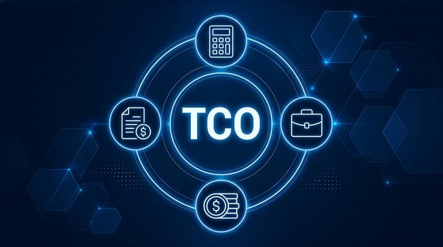 TCO Total cost of ownership concept with icons of invoice,coins, calculator and sum of costs