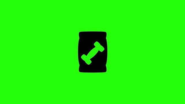 4K resolution video of a sack package container of canine dry food kibble featuring a central bone crest bouncing. Perfect popup icon for pet trade expo.