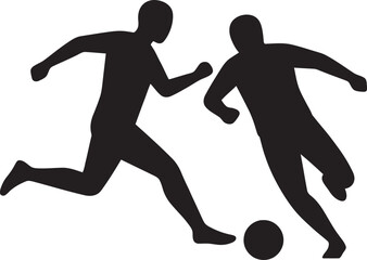 Dynamic Silhouette illustration of two soccer players in action, one chasing the ball, representing the sport's competitive spirit and athleticism © IMadePalguna