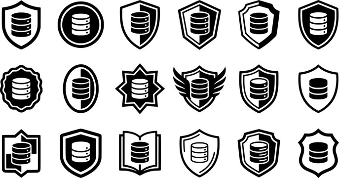 Premium Database Security Shield Icons Collection for Data Protection, Cybersecurity, Secure Storage, and Information Management Systems