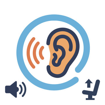 Hearing loop assistive listening symbol with ear and sound waves
