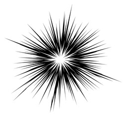 Dynamic black starburst explosion, sharp radial sunburst lines, comic book style blast effect, isolated monochrome flash element © T_H_E_A_R_T_I_S_T