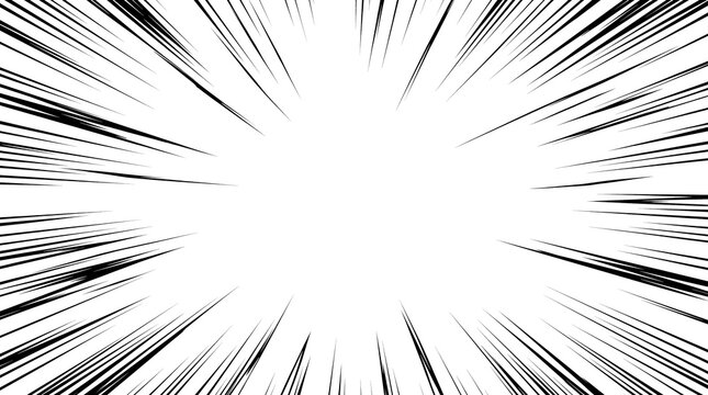 Manga speed lines background, black and white comic zoom effect, radial motion blur rays for action scenes and superhero illustrations