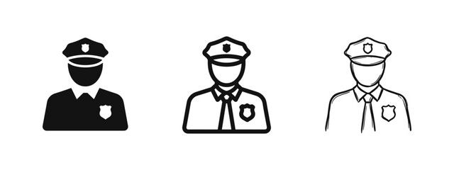 Police officer and law enforcement icon set in solid, outline, and hand-drawn sketch styles © drawing lines