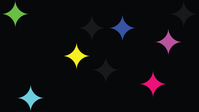 Neon star pattern, colorful diamond sparkles on black modern abstract vector background wallpaper.