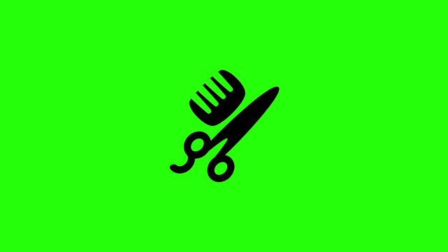 4K layout featuring crossed salon hairdressing scissors trimming tool and plastic styling comb gear bouncing cleanly. Elegant tactical popup icon for pet care.