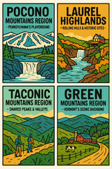 Obraz premium Vintage Travel Posters of Pocono, Laurel Highlands, Taconic, and Green Mountains Regions