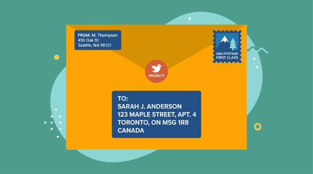 Envelope with sample mailing address label.