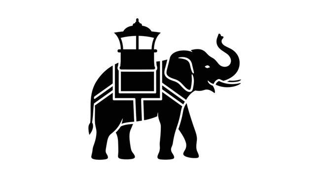 Black silhouette of an elephant with a howdah on its back 1.