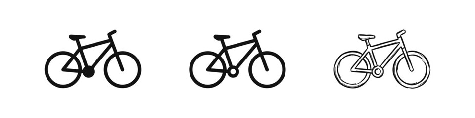 Fototapeta premium Bicycle Icon Set - Solid Outline and Hand Drawn Bike Styles