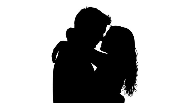 Silhouette of a loving couple embracing closely 1.