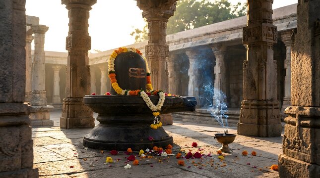 Shiva Lingam in Sacred Temple, made by Ai