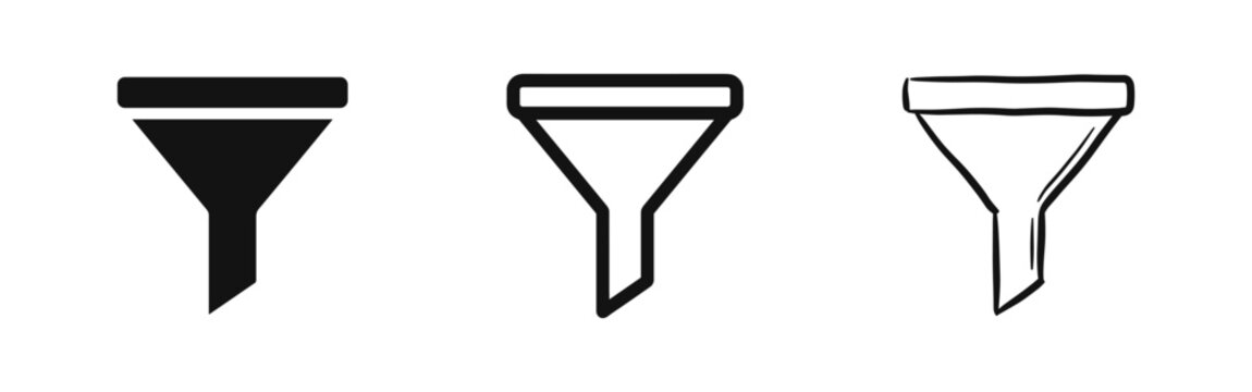 Funnel icon set, filtration and sorting symbol, business marketing sales funnel and optimization concept.