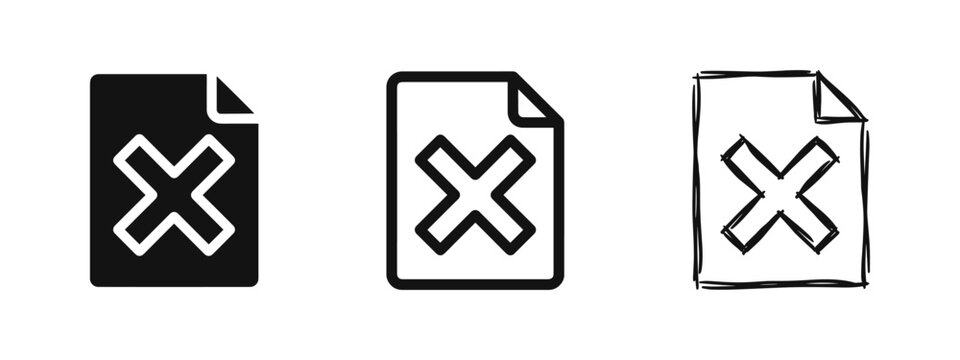 File Rejection and Document Error Icons with Cross Mark