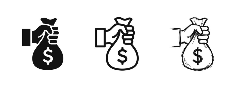 Hand Holding Money Bag Icons for Investment and Funding