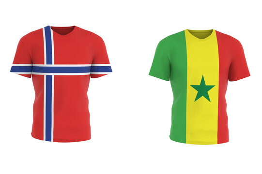 Players Country Flag Jersey Norway vs Senegal. 3d illustration