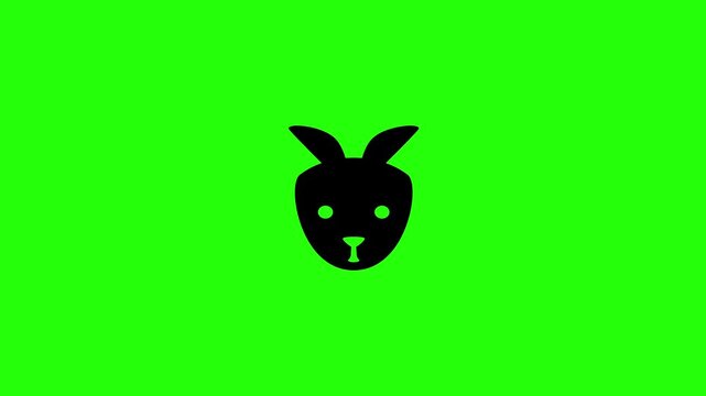 High quality 4K video showing a clean minimalist silhouette of a long eared bunny rabbit face avatar bouncing. Creative asset for pet shop wildlife web.