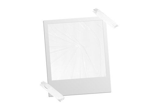 Vintage photo frame card with textured paper and adhesive tape, isolated on transparent PNG background