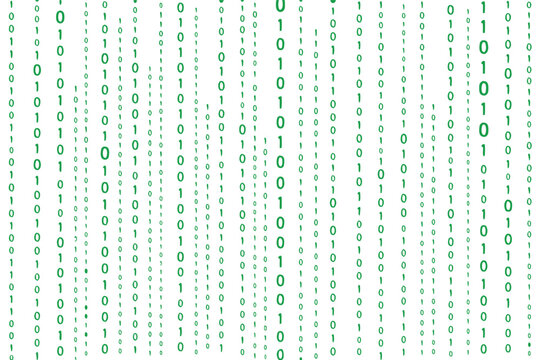 Seamless vector pattern of green binary code falling like rain on a dark background. Matrix style digital data backdrop for technology, cybersecurity, programming, and computer science designs.