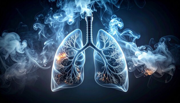 Human lungs filled with smoke representing health risks of vaping