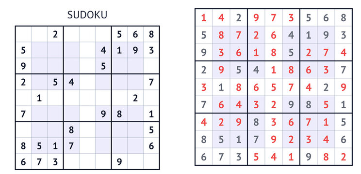 Sudoku puzzle with filled and empty grids for solving  